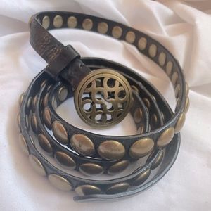 Vintage leather belt, black with gold metal